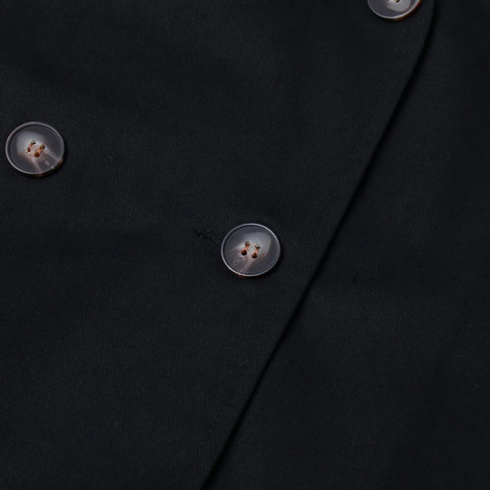 Colorblock-Denim-Blazer für Damen mit Notch-Kragen und Kettendetail – Langarm-Patchwork-Design für einen schicken Look