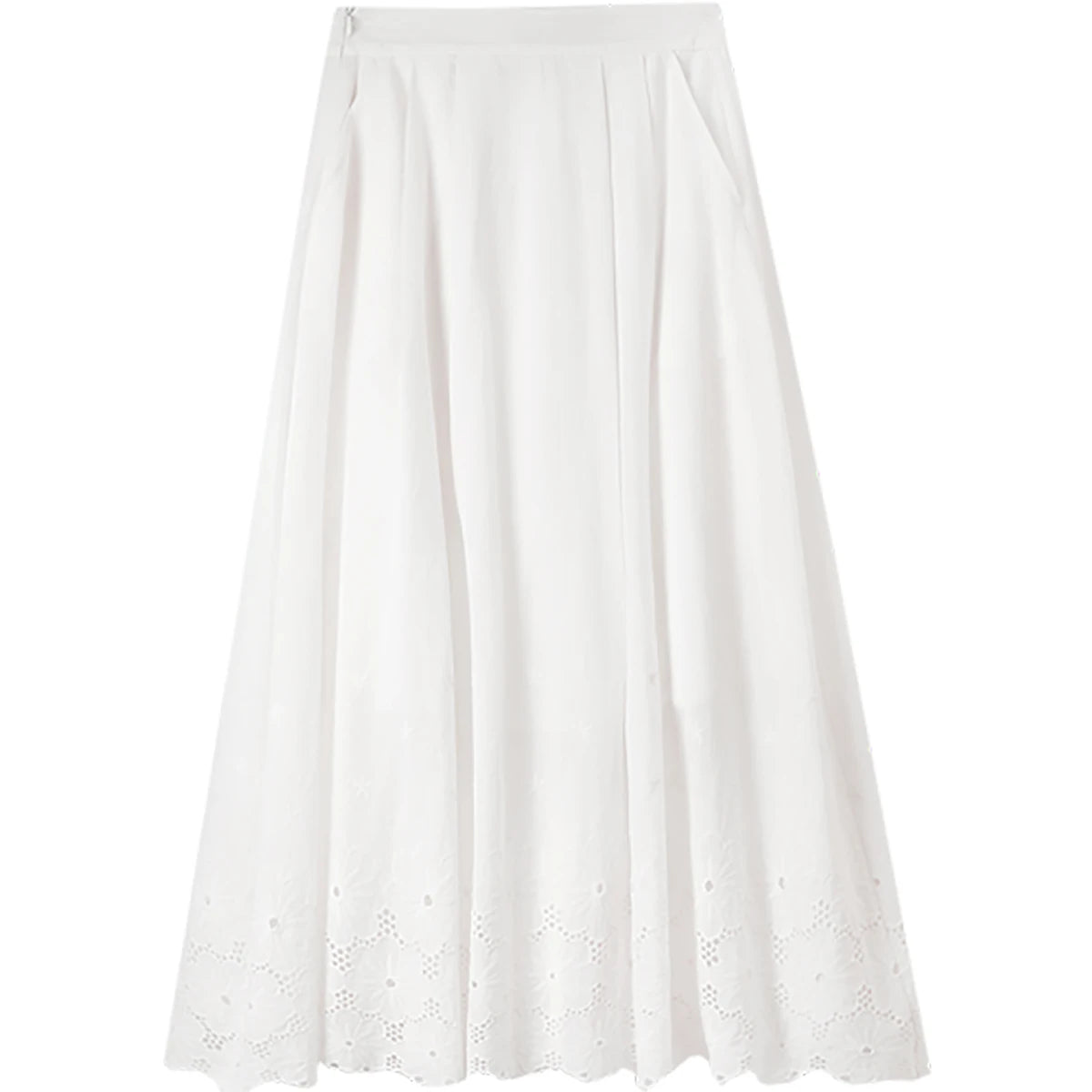 Damen Midirock aus 100 Prozent Baumwolle mit hoher Taille und Stickerei