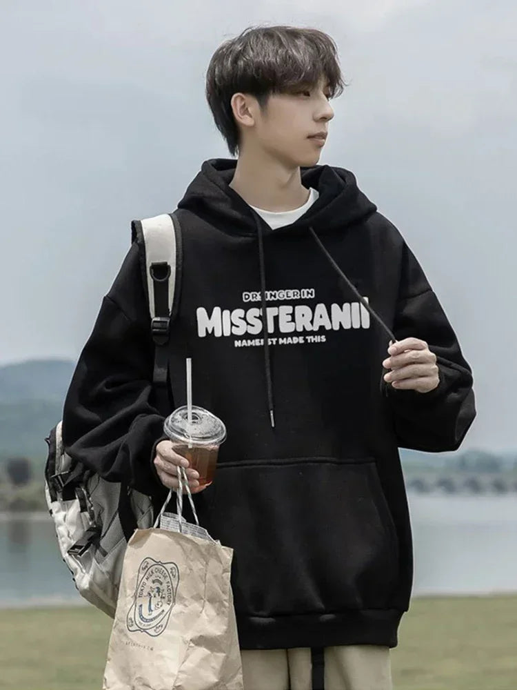 2024 Neu im Vintage-Stil, lässig, Kapuzenpullover für Herren, mit Buchstaben bedruckt, lockere Passform, Kapuzenpullover, Herbst, Y2K, Streetwear, modischer Trainingsanzug