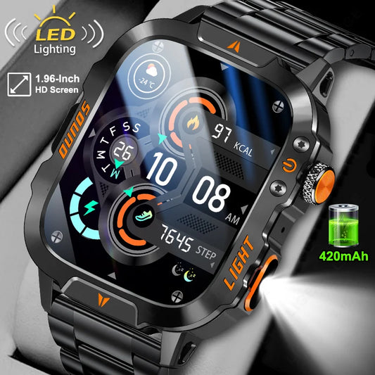 LIGE 2025 Männer LED Taschenlampe Outdoor Smartwatch Militär 420 mAh Batterie 100 + Sport Modus 1,96 "HD Bluetooth Anruf smart Uhr Neue
