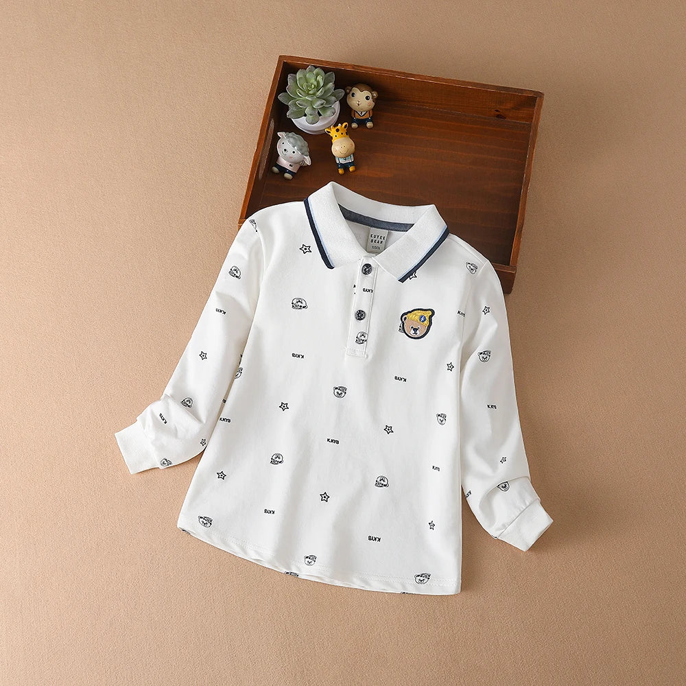 Jungen Polos hirt neue hochwertige Baumwolle Frühling Herbst Langarm Cartoon bestickte Top Kinder Freizeit kleidung