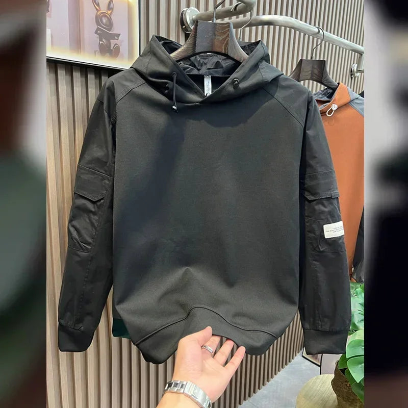 Herren Kapuzenpullover im Herbst-Patchwork mit besticktem y2k Design