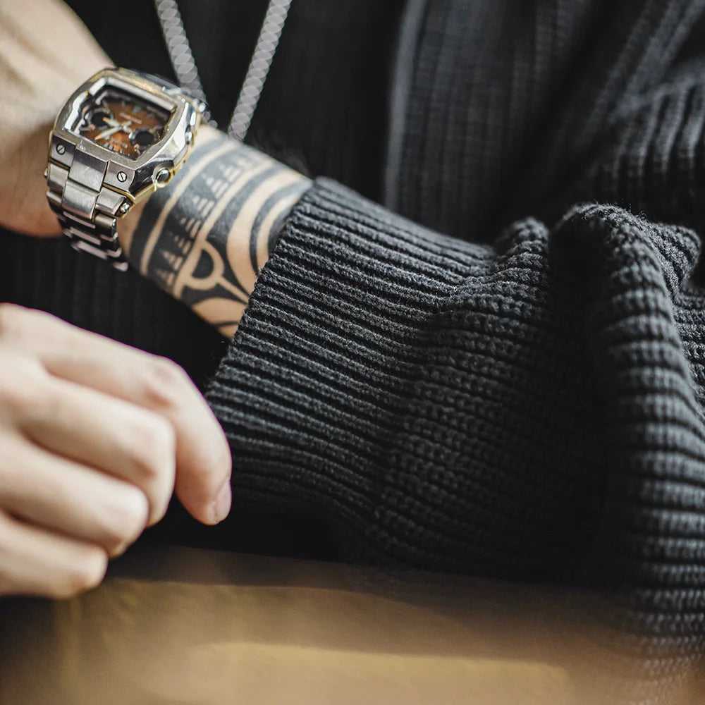 Herren Pullover aus Strick mit Henley-Kragen und Kapuze für Herbst und Winter