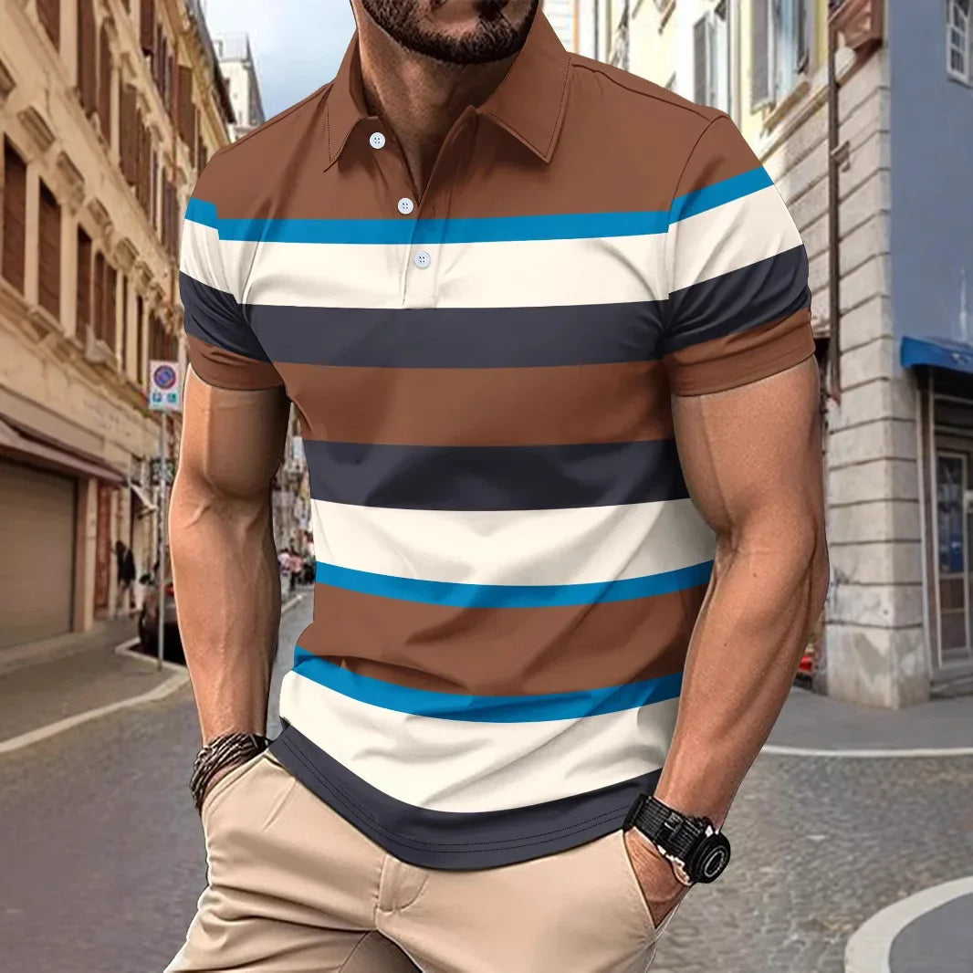 Herren-Poloshirt mit bedrucktem Revers und Knopfleiste – vielseitiges Business-Shirt im Colorblock-Design