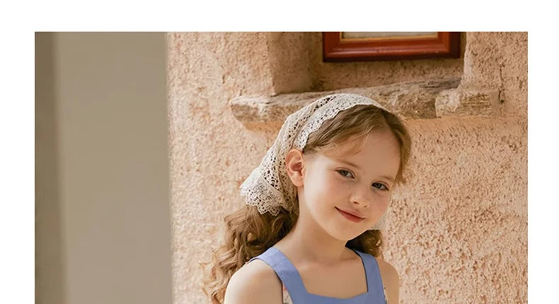 Sommerkleid für Mädchen aus 100% Baumwolle mit kurzen Ärmeln und niedlichem blauen Blumenmuster – geeignet für Kinder von 3 bis 14 Jahren (110cm-170cm)