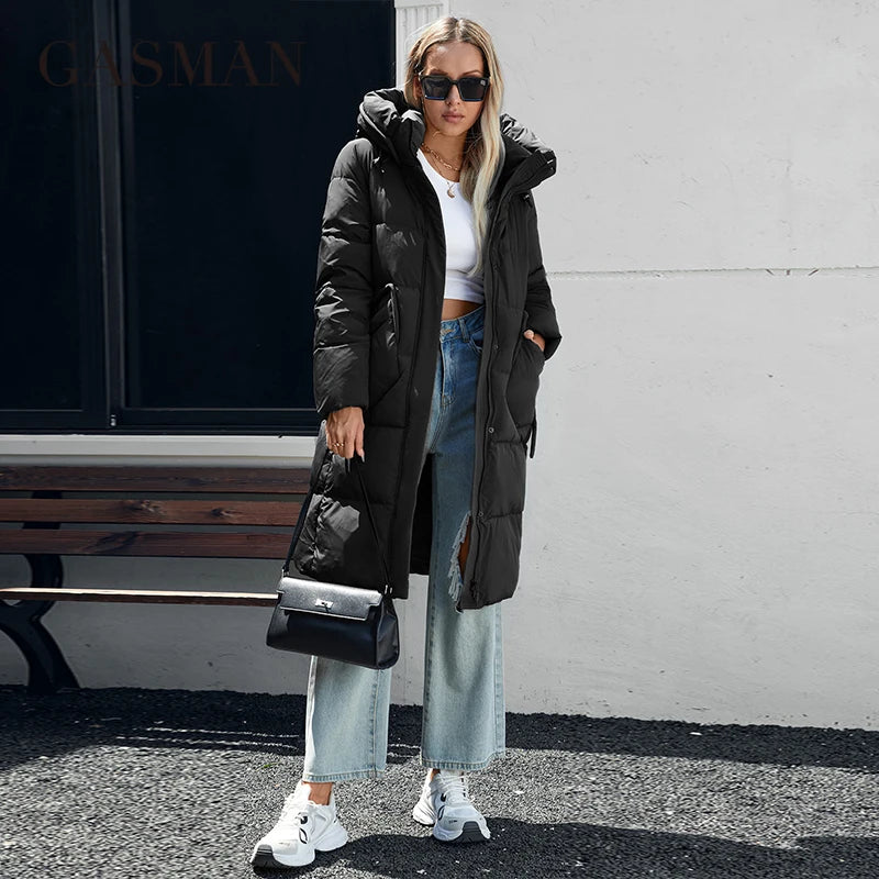 Warme Damen-Winterjacke mit mittlerer Länge und außergewöhnlichem Design – ideal für kalte Tage.