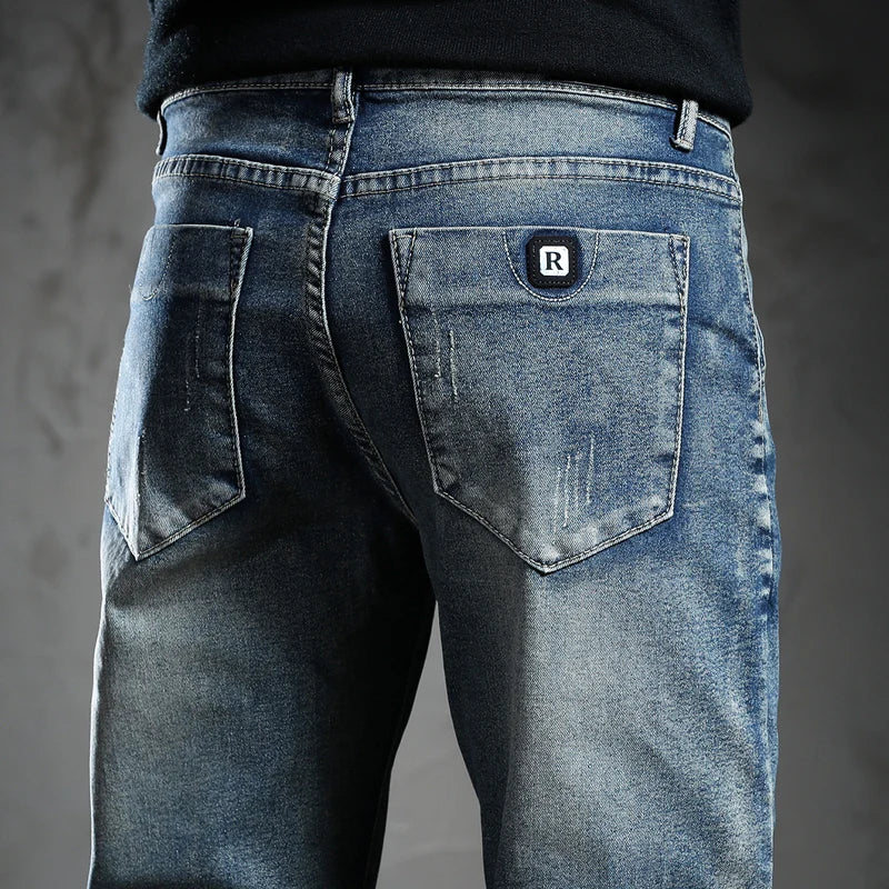 Männer Röhrenjeans in Blau aus hochwertigem Stretch-Denim für Frühling und Sommer