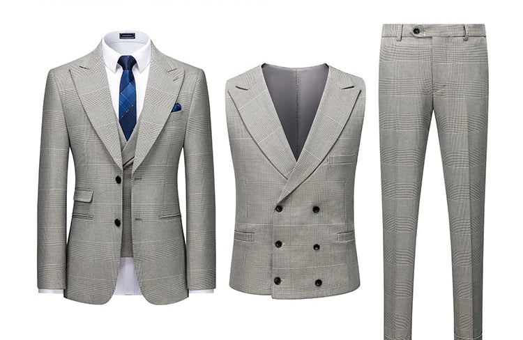 Dreiteiliger Herrenanzug – Blazer, Weste & Hose im karierten Design
