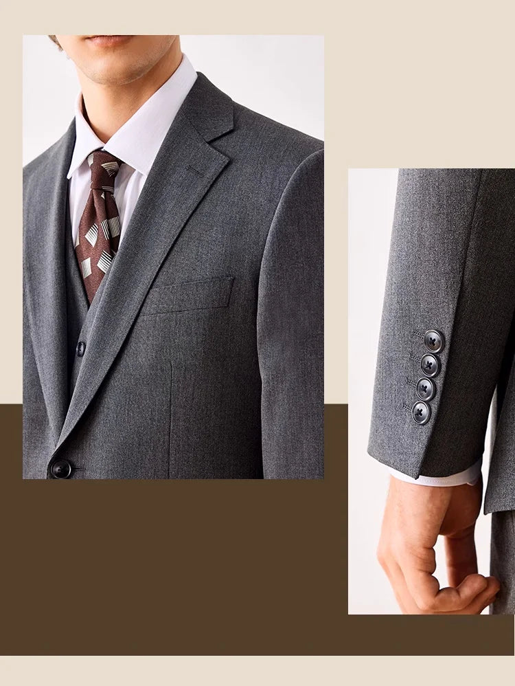 Herrenanzug-Set mit Blazer und Hose, dünner Stoff, lässiger Stil, ideal für Frühling und Herbst, in Khaki oder Schwarz, einreihig, perfekt für Hochzeiten und festliche Anlässe.