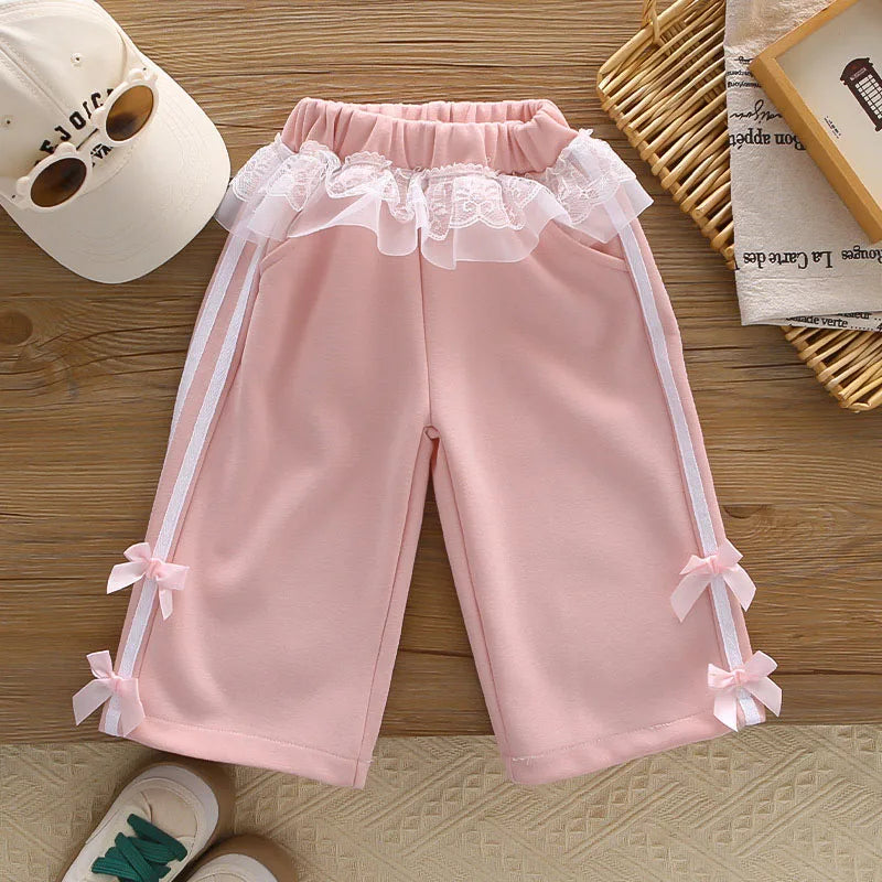 Mädchen Hoodie Set mit Bogen und breiten Beinhosen für Herbst 1-6 Jahre