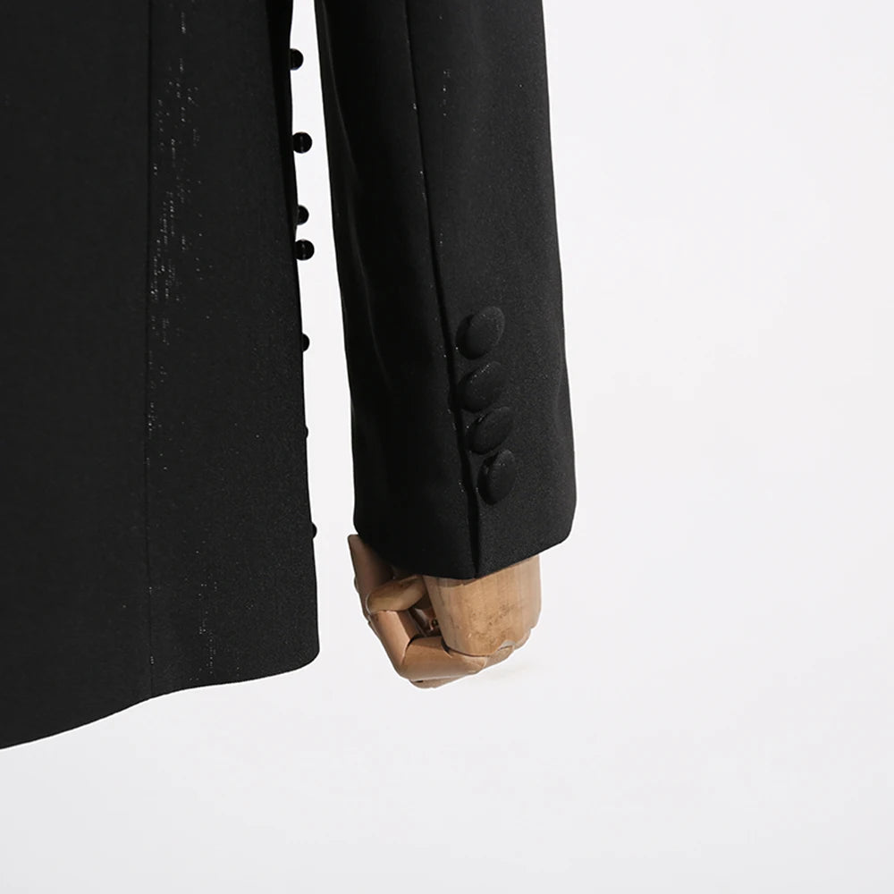 Elegantes Damen-Maxikleid mit hohem Kragen und Laternenärmeln – figurbetontes Design mit Perlendetails für besondere Anlässe.