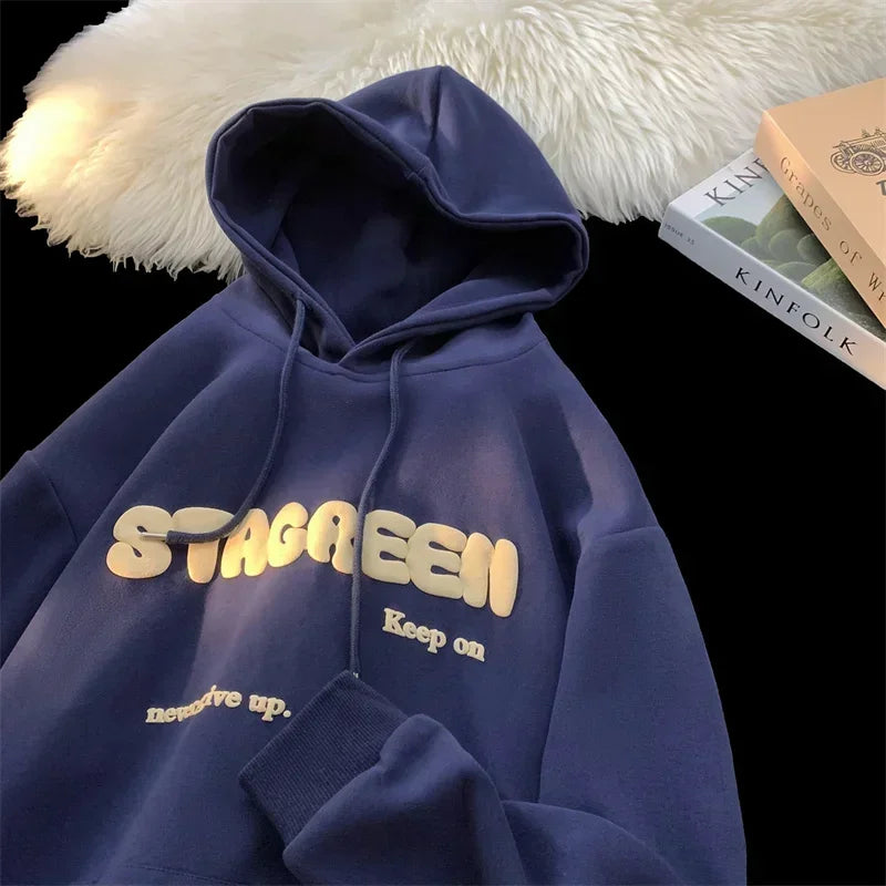 Herren Hoodie mit Herbst Briefdruck im Vintage-Stil und Taschen