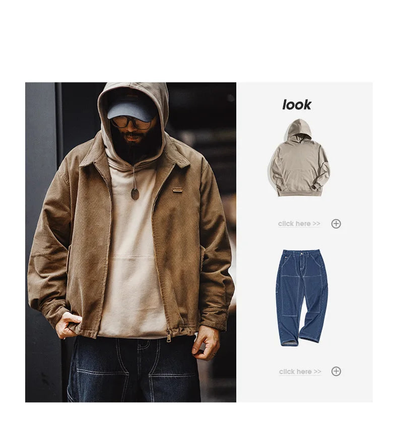 Herren Retro Cord Jacke mit Stehkragen und lässigen Taschen für Herbst