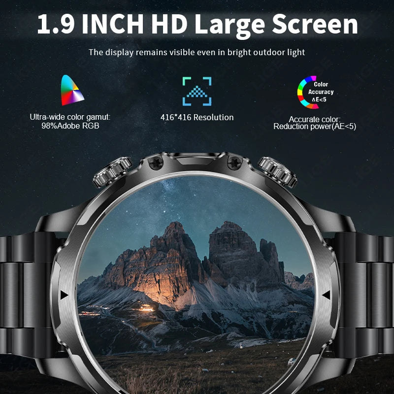 Männer Sport Smartwatch mit 1,9 Zoll Display und wasserdichter Bluetooth-Funktion