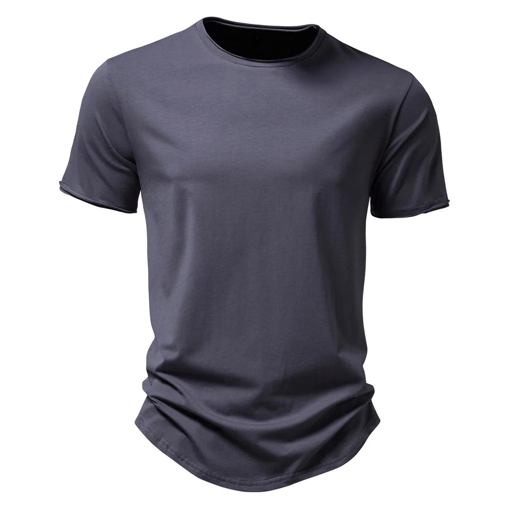 Herren-T-Shirt aus Baumwolle, dunkelgrau, Rundhalsausschnitt, kurze Ärmel