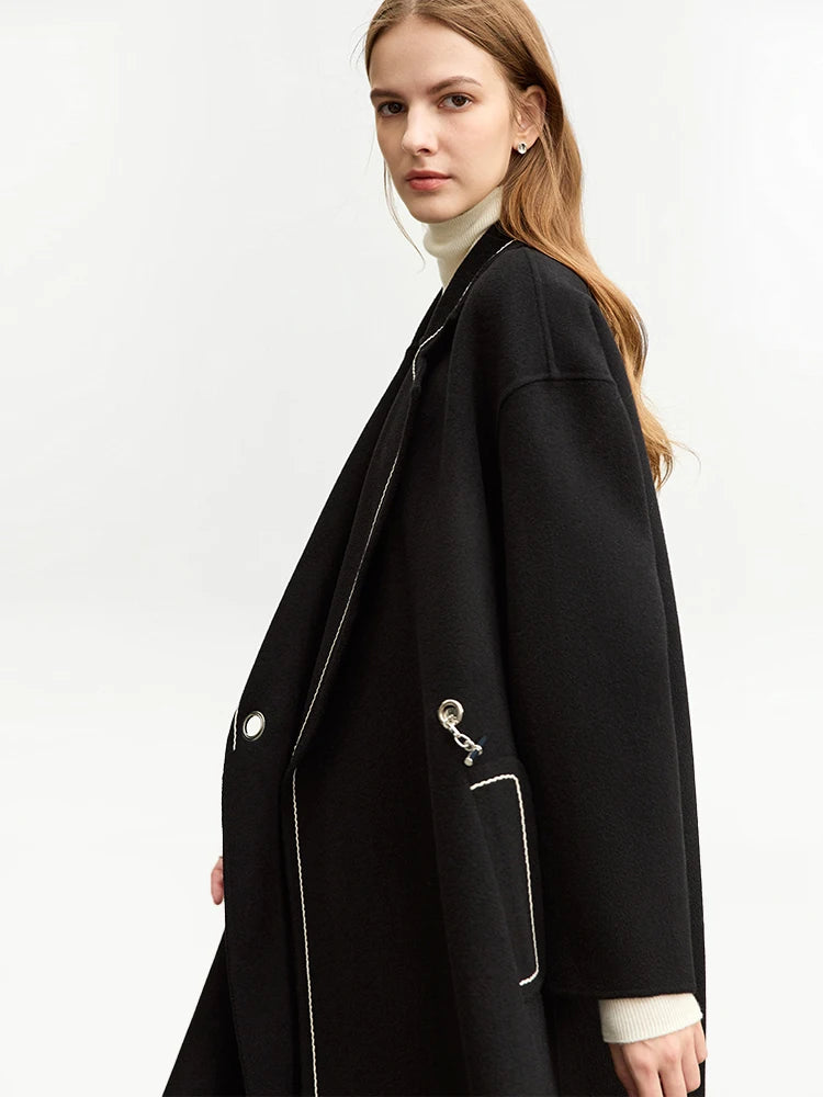 Damen Wollmantel im minimalistischen Stil mit lockerer Passform und Knopf