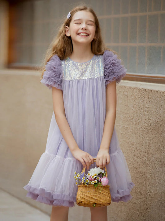 Ärmelloses Sommerkleid für Mädchen aus rosa Gaze – niedliches Kinderkleid für Hochzeiten und Partys, Blumenmädchen-Outfit, passend für 3 bis 14 Jahre