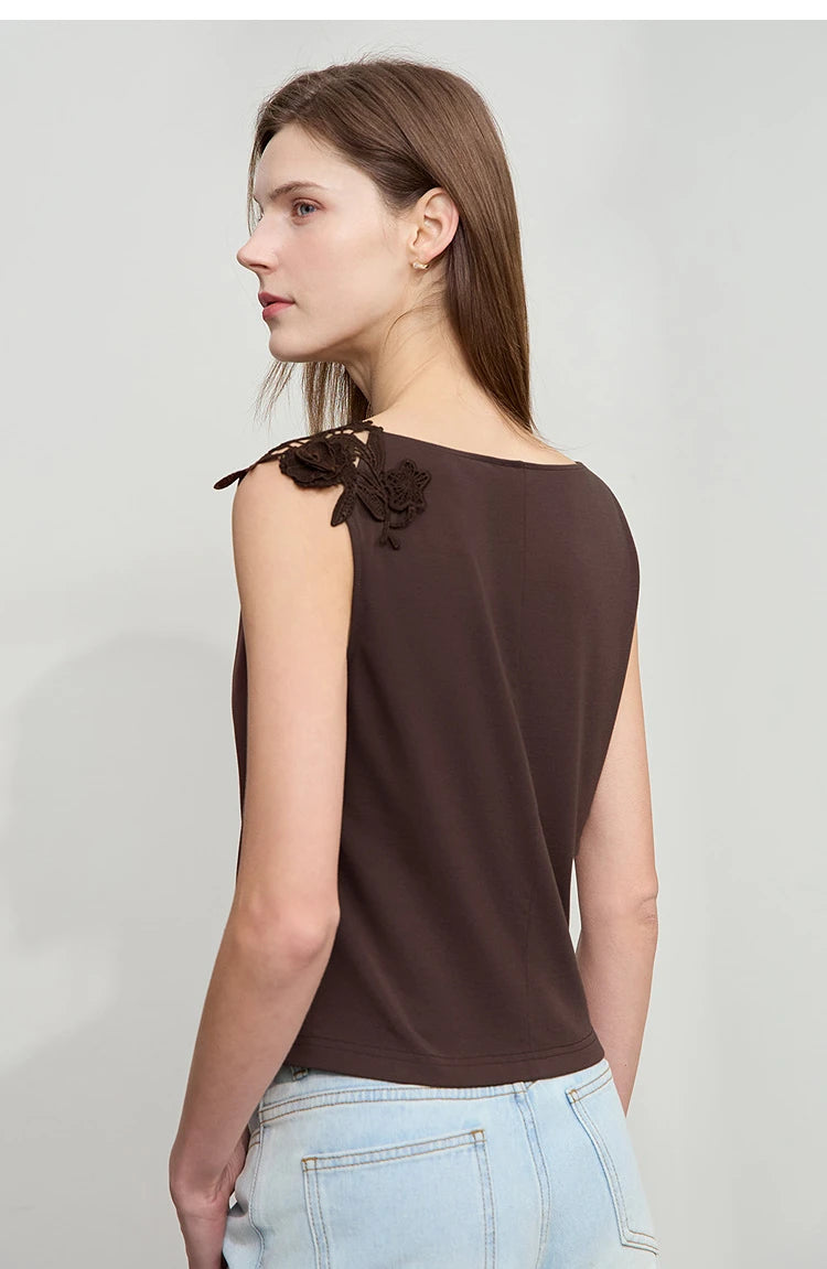 Damen Casual-T-Shirt im minimalistischen Stil mit Swing-Kragen und ärmellos