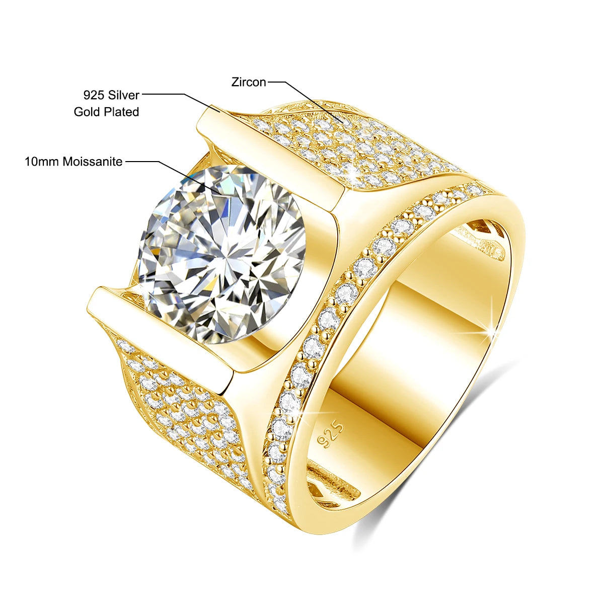 Herren-Ring Moissanit Silber 925 mit Zertifikat 10 mm Stein Alltag und Festlichkeiten hochwertig