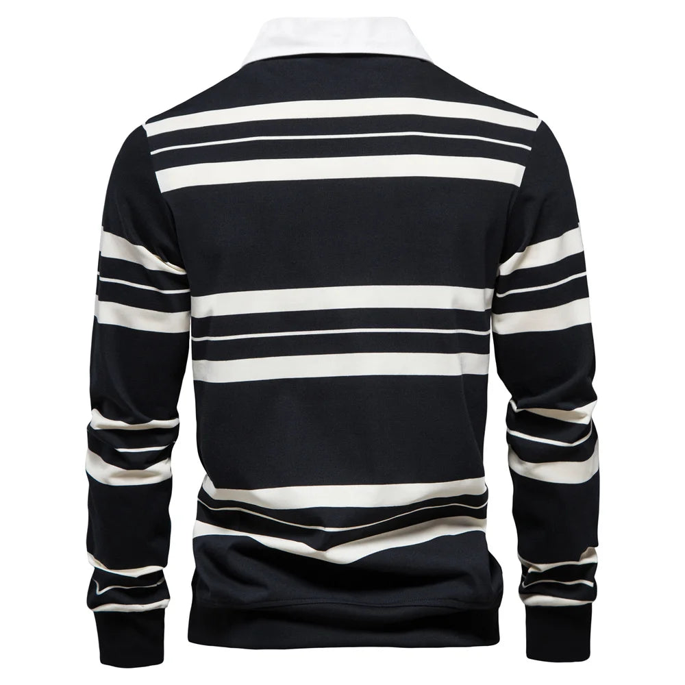 Herren Langarm Polo Shirt aus Baumwolle mit gestreiftem Reißverschluss