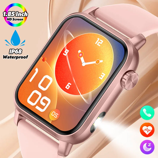 LIGE Neue Mit LED Taschenlampe Smart Uhr Frauen 1,85 "HD Display Herzfrequenz Sport IP68 Wasserdichte Bluetooth Anruf Männer smartwatch