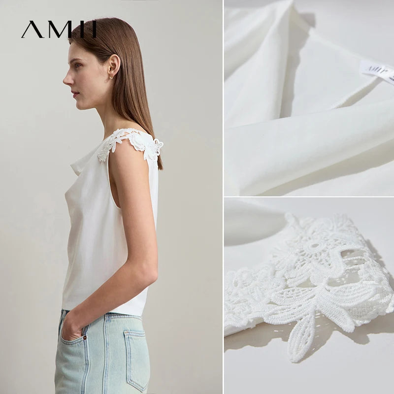 Damen Casual-T-Shirt im minimalistischen Stil mit Swing-Kragen und ärmellos