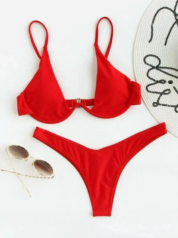 Sexy Bikini-Set mit Push-up-Effekt – Solides Design für Strand und Pool