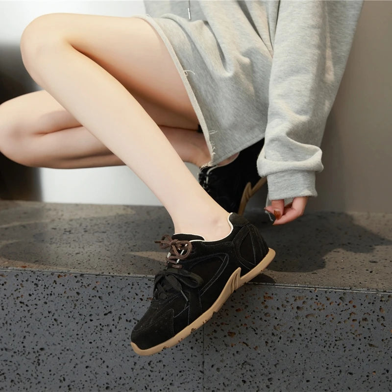 AIYUQI frauen Turnschuhe 2025, Neue Nicht-slip Deutsch Training Schuhe Für Frauen Flache Große-größe Echtes Leder Laufschuhe weibliche Schuhe