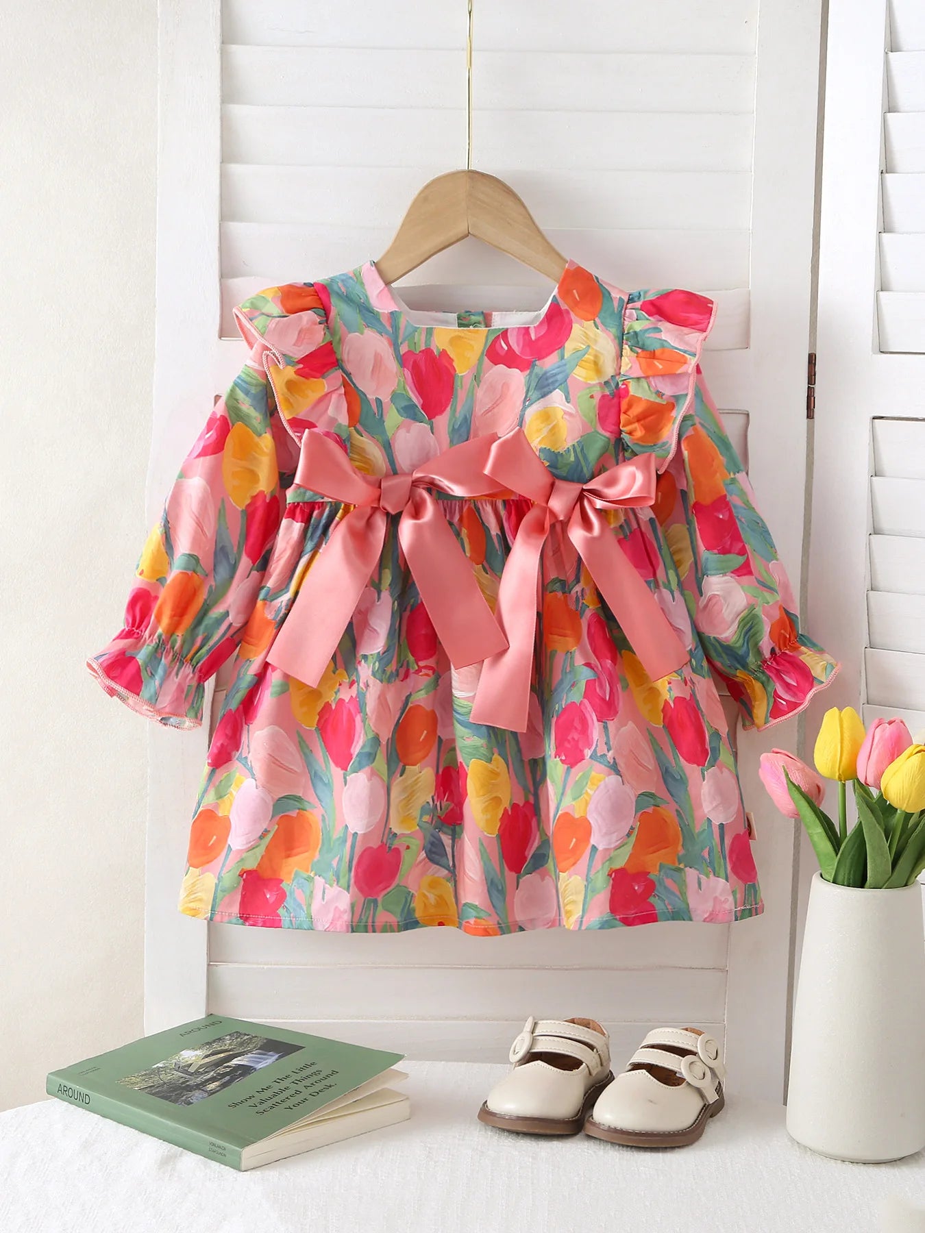 Mädchen A-Linie Kleid mit Band und Tulpe für 1-4 Jahre