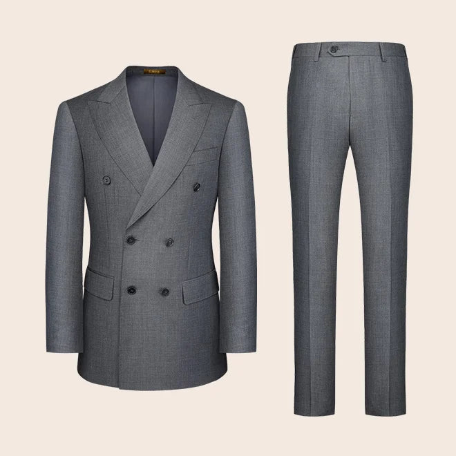 Eleganter Herrenanzug aus 30% Wolle: Grauer Slim-Fit Doppelreiher für Hochzeit & Business