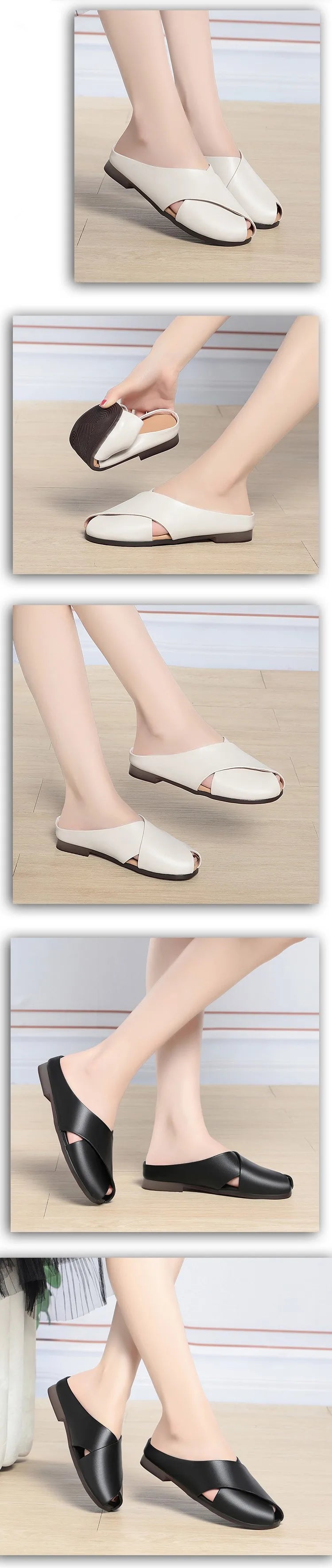 AIYUQI Hausschuhe Frauen Sommer Oberbekleidung Neue Echtes Leder Closed Toe Frauen Hausschuhe Große Größe Nicht-slip Hausschuhe Für frauen