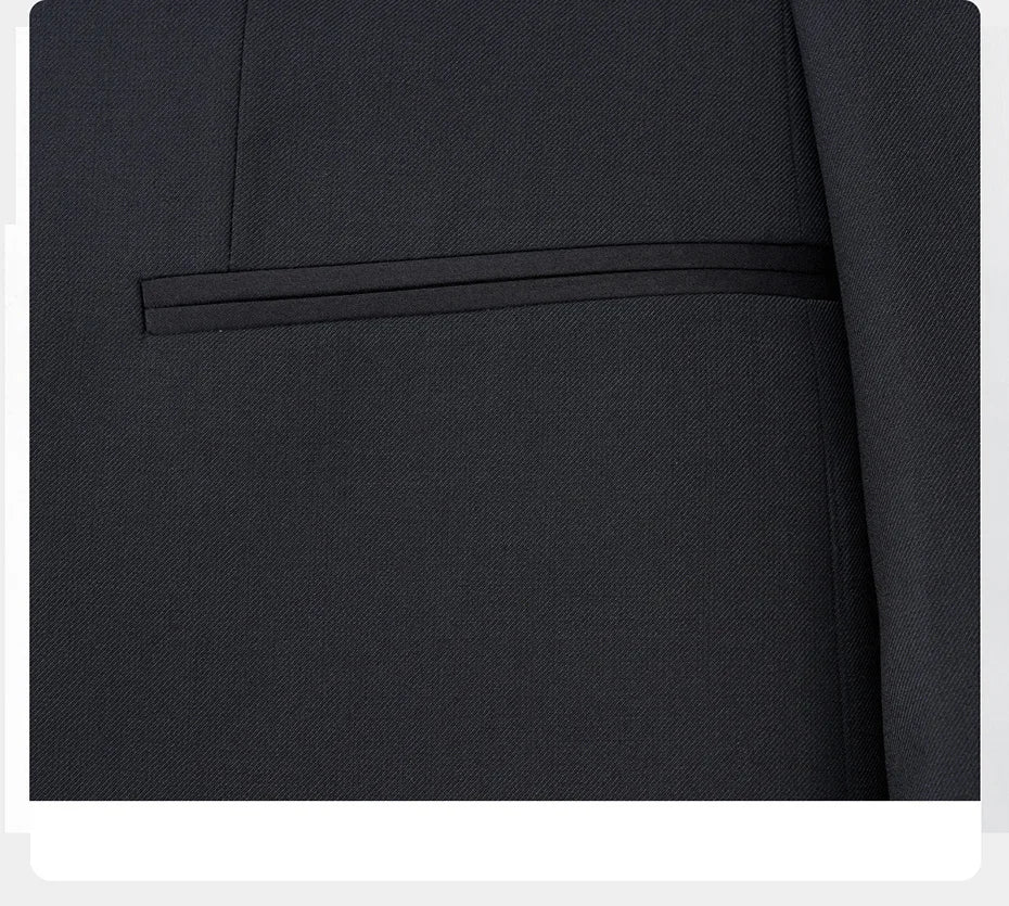 Eleganter Herrenanzug aus 30% Wolle: Schwarzer Slim Fit Ein-Knopf-Blazer für Hochzeiten und Feiern