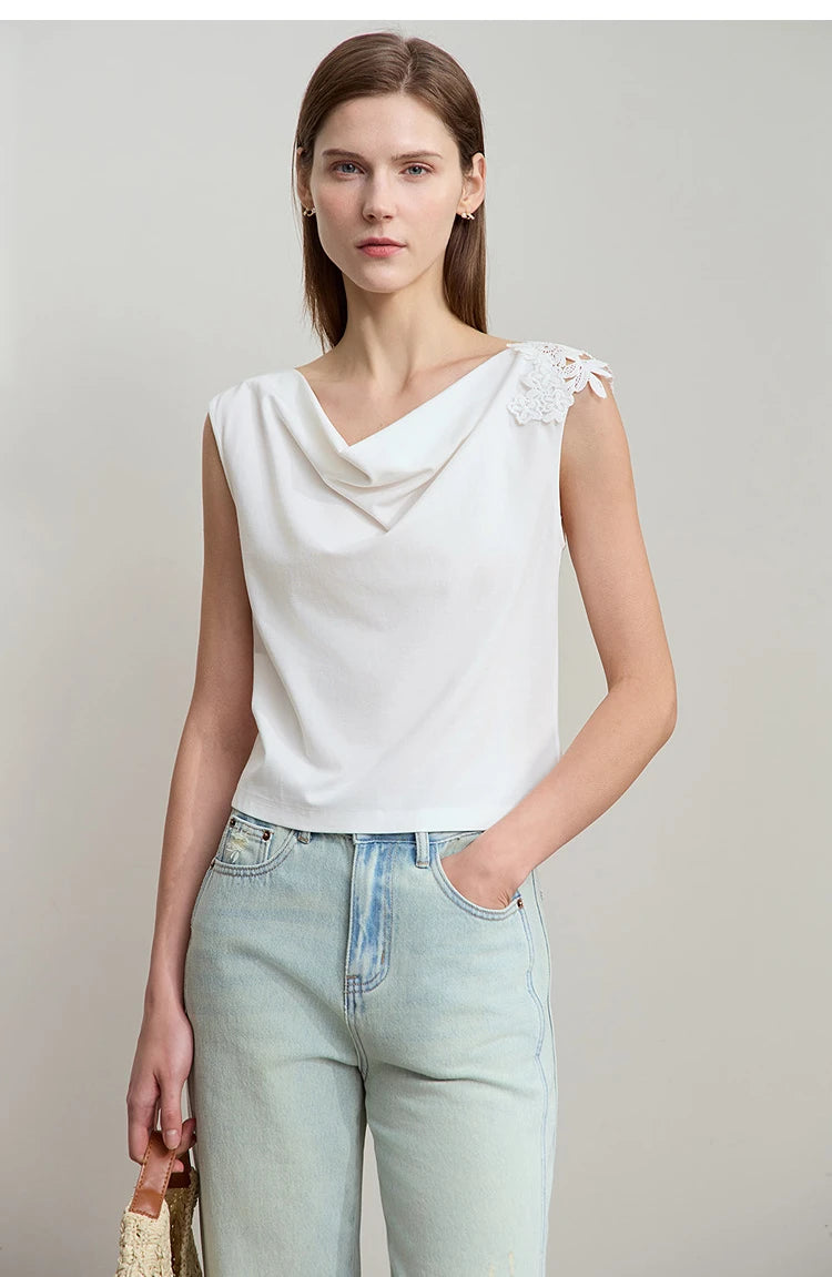 Damen Casual-T-Shirt im minimalistischen Stil mit Swing-Kragen und ärmellos