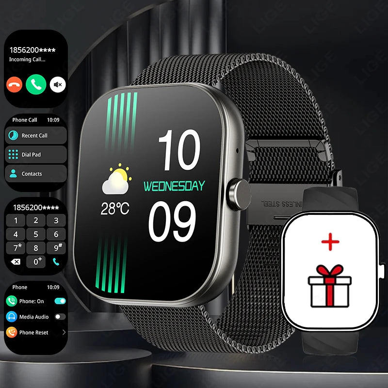 LIGE Neue Smartwatch mit Sprachanruf, ultragroßer 2,01'' HD-Bildschirm, 24-Stunden-Gesundheitsmonitor, Smartwatch, 100+ Sportmodi, modische Zifferblätter