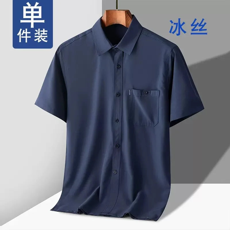 Kurzärmeliges Herren-Poloshirt aus Eisseide – bügelfreies, lässiges Strandoberteil für Herren mittleren Alters