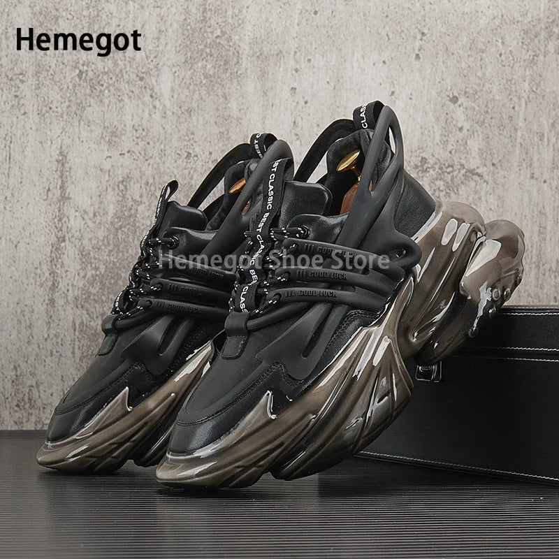 Thick-Soled Cowhide Casual Shoes for Men Inner Heightening Sports Shoes Men's Genuine Leather Shoes Black Cool Shoes New In