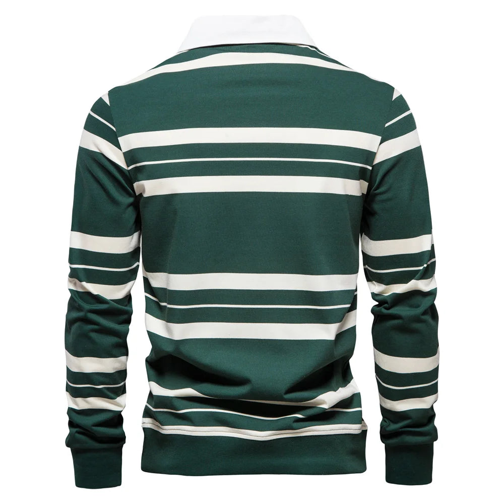 Herren Langarm Polo Shirt aus Baumwolle mit gestreiftem Reißverschluss
