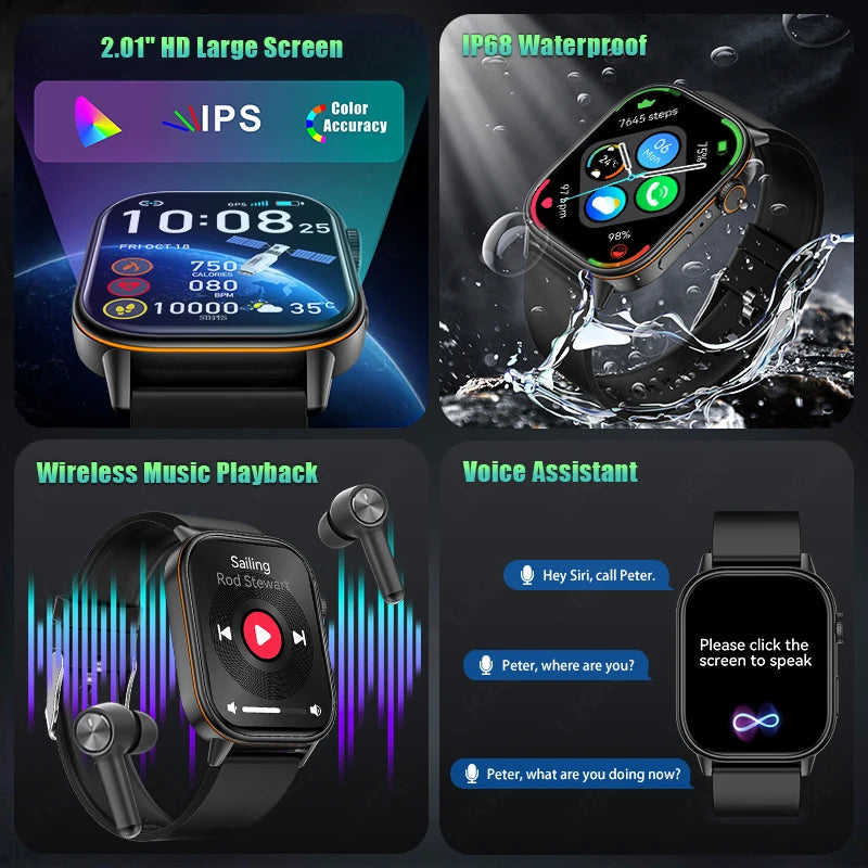 Männer GPS Smart Uhr mit 2,01 Zoll HD Bildschirm und Herzfrequenzmesser