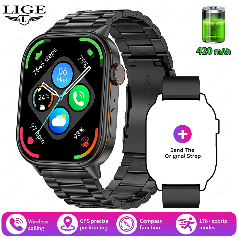Männer GPS Smartwatch mit 2,01 Zoll HD Bildschirm und Bluetooth-Anruf