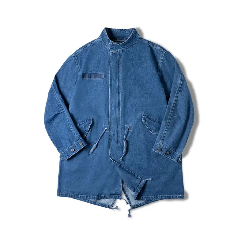 Retro M65 Denim Fischschwanz Trenchcoat – Stilvoller Lässiger Look