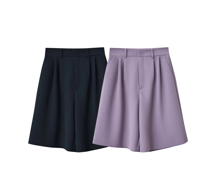 Damen Shorts im minimalistischen Stil für das Büro mit weitem Bein