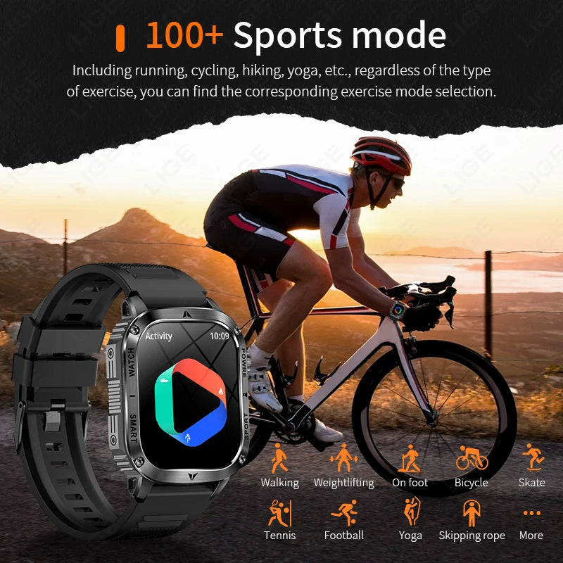 Männer Smartwatch mit 2,01 Zoll HD Bildschirm und Bluetooth-Anruf-Funktion