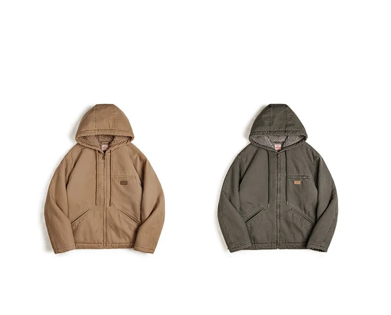 Herren Kapuzenjacke Einfarbig Sherpa-Fleece Baumwolle Taschen