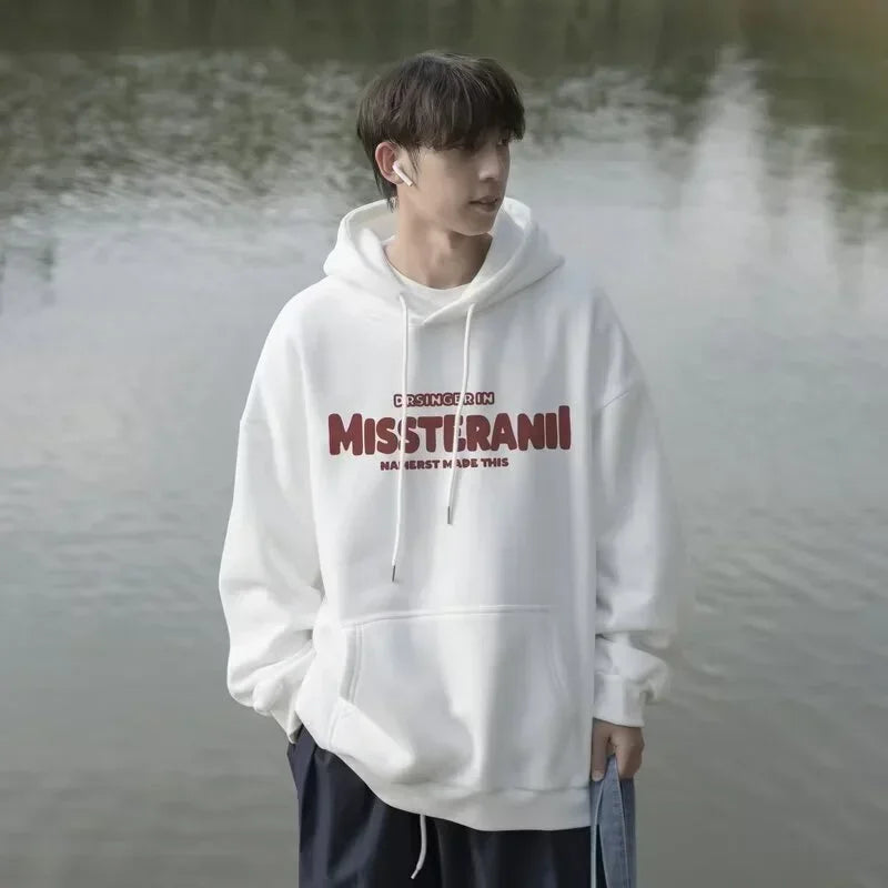 2024 Neu im Vintage-Stil, lässig, Kapuzenpullover für Herren, mit Buchstaben bedruckt, lockere Passform, Kapuzenpullover, Herbst, Y2K, Streetwear, modischer Trainingsanzug