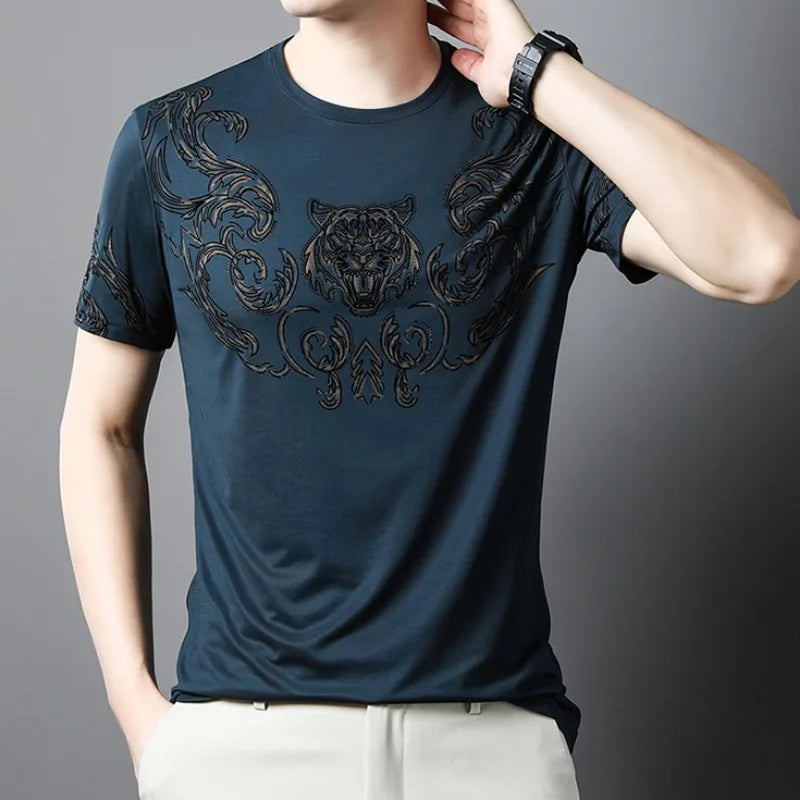 Herren T-Shirt aus feinem Wollstoff mit lässigem Rundhalsausschnitt