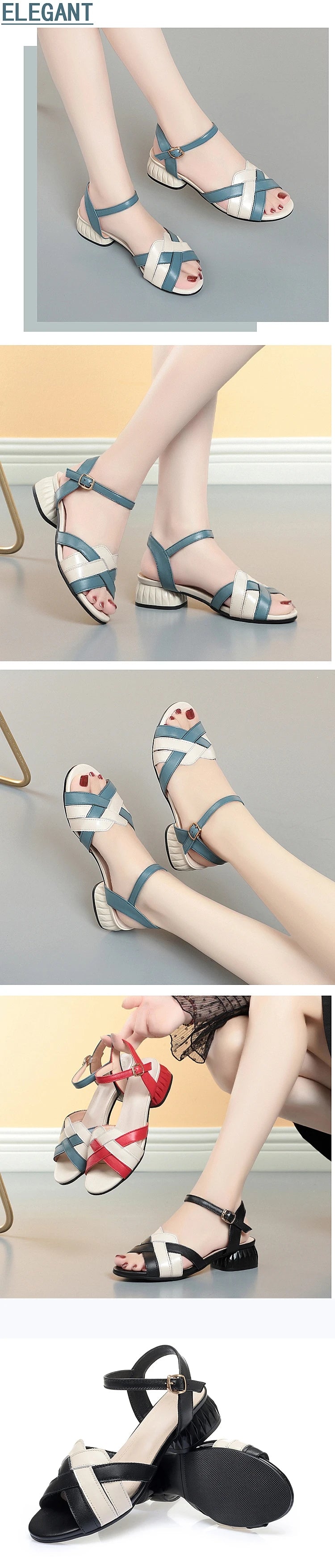 AIYUQI Sandalen Frauen Echtes Leder 2025, Neue Sommer Frauen Sandalen Rom Colorblock Offene spitze Große Größe 41 42 43 sandalen Frauen