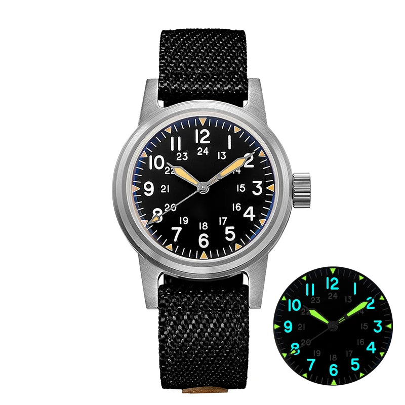 Herren-Vintage-Automatikuhr mit Bubble-Glas und Nylonarmband