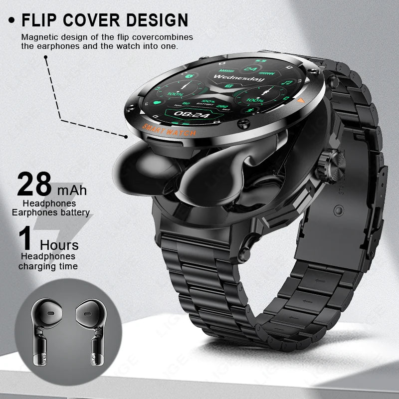 LIGE Neue TWS 2-in-1 Smart Uhr Mit Headset Bluetooth Anruf NFC Smartwatch Männer Herzfrequenz Blut sauerstoff Spielen Musik Ohrhörer Uhr