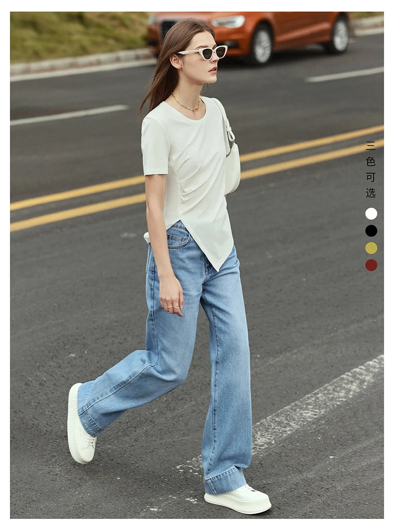 Damen T-Shirt mit asymmetrischem Design und kurzen Ärmeln für den Sommer