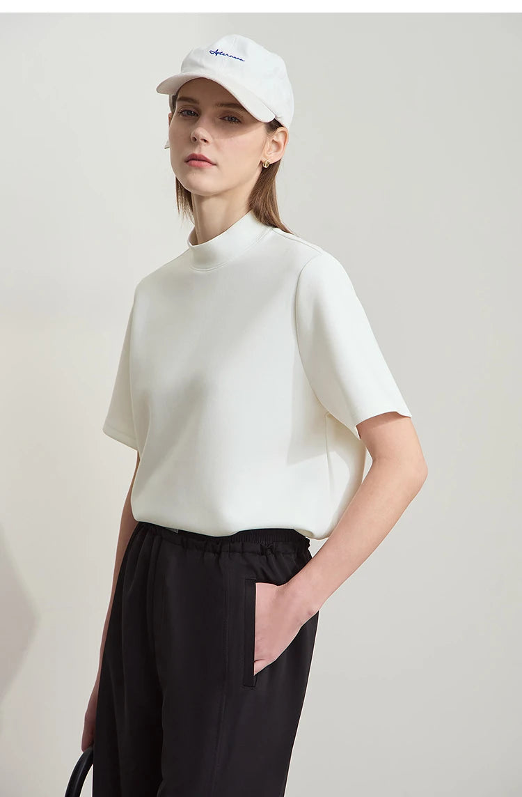 Damen Casual T-Shirt mit Gedrucktem Rollkragen und Kurzarm für den Sommer